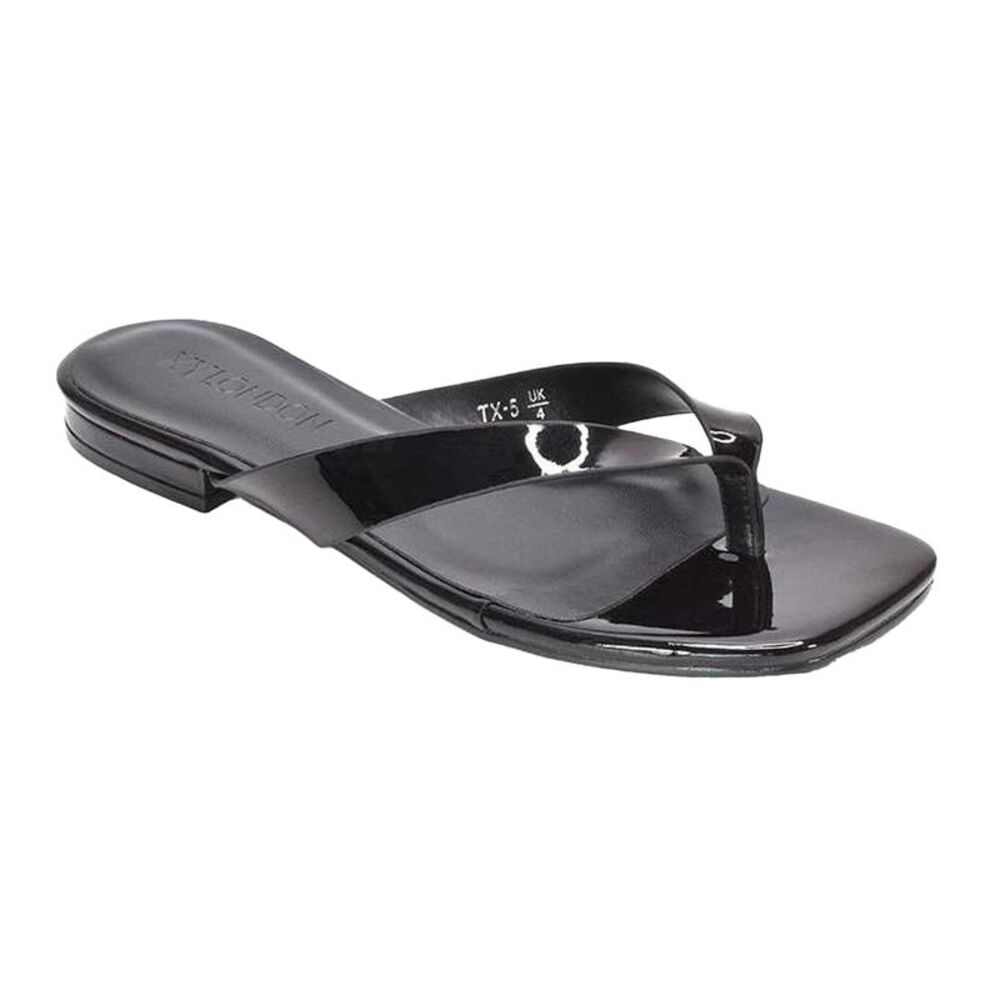 XY London Womens/Ladies Rio Patent Thong Strap Square Flip Flops / True Black